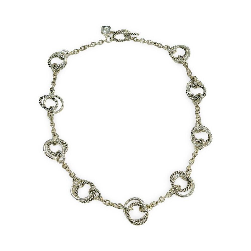 Ralph Lauren Fashion Necklace Oval Links & Rings Metallic Silver Collar Size 17”